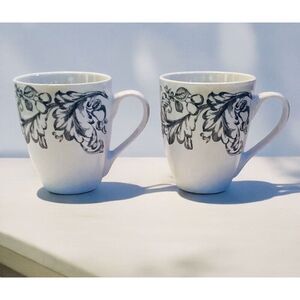 Royal Norfolk Coffee Tea Mug Floral Ceramic Black & White Cups Set Of 2